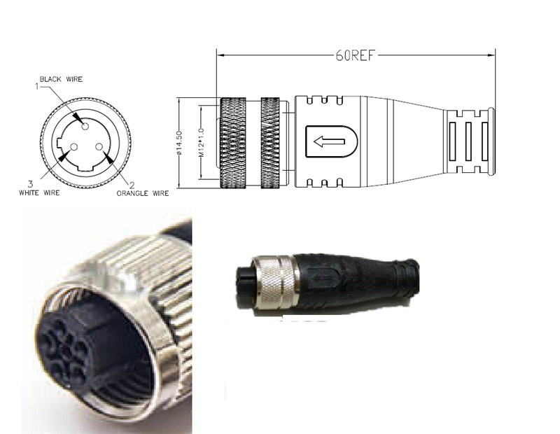 M12 C coding connector 3pin 4pin assembly